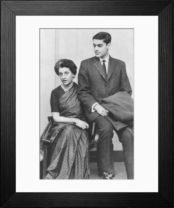 Framed Print : Indira Gandhi, Nehru's daughter with Rajiv Gandhi her son, April, 1962. Both became Prime Minister of India and both were assassinated while in office Framed Print : Indira Gandhi, Nehru's daughter with Rajiv Gandhi her son, April, 1962. Both became Prime Minister of India and both were assassinated while in office