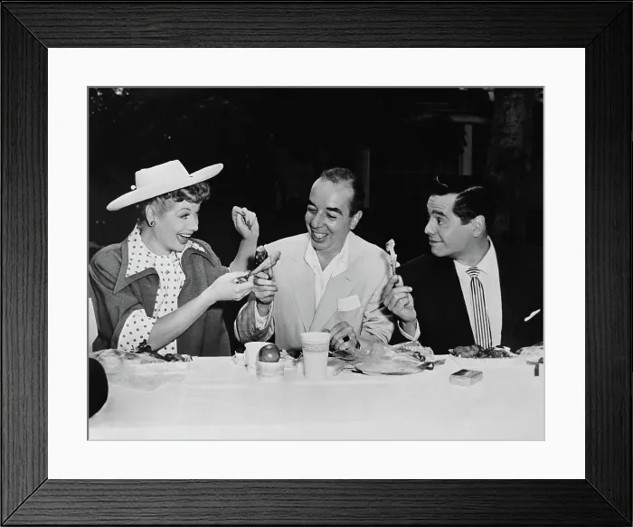 Framed Print : THE LONG, LONG TRAILER, from left: Lucille Ball, director Vincente Minnelli, Desi Arnaz on set, 1954 Framed Print : THE LONG, LONG TRAILER, from left: Lucille Ball, director Vincente Minnelli, Desi Arnaz on set, 1954