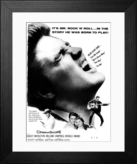 Framed Print : LOVE ME TENDER, Elvis Presley, Richard Egan, Debra Paget, 1956, poster art, TM and Copyright (c)20th Century Fox Film Corp. All rights reserved