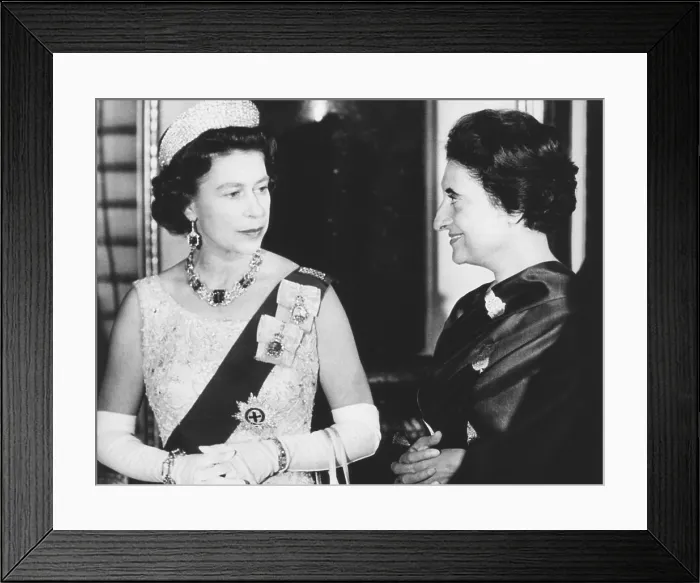 Framed Print : Queen Elizabeth with Indian Prime Minister Indira Gandhi at Buckingham Palace. They were attending a reception for Commonwealth Prime Ministers. Jan 12, 1969 (CSU_2015_9_732)