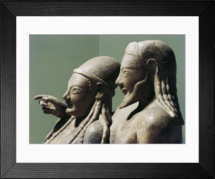 Framed Print : Sarcophagus from Cerveteri. ca. 520 BC. Married couple belonging to the Etruscan high aristocracy. Upper detail. Terracotta. Etruscan art. Sculpture. ITALY. Rome Framed Print : Sarcophagus from Cerveteri. ca. 520 BC. Married couple belonging to the Etruscan high aristocracy. Upper detail. Terracotta. Etruscan art. Sculpture. ITALY. Rome
