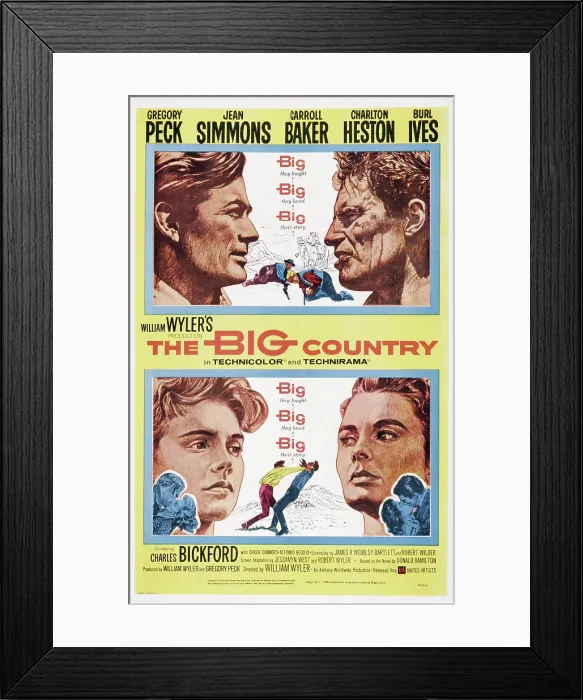 Framed Print : THE BIG COUNTRY, US poster art, top from left: Gregory Peck, Charlton Heston, bottom from left: Carroll Baker, Jean Simmons, 1958