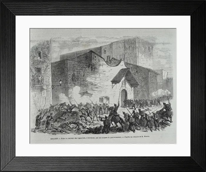 Framed Print : Spain (1869). Glorious Revolution. Barcelona. Street riots in September 1869. Assault on the convent of Capucines