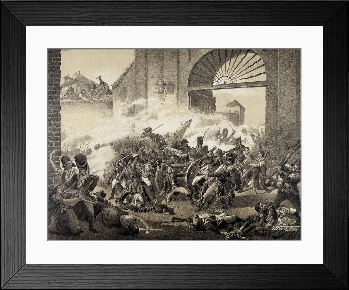 Framed Print : Espaa. Guerra de Independecia (1808). Second of May in Madrid. Death of Luis Daoiz defending the Montelen Park. Engraving after a painting by Manuel Castellano. Litography