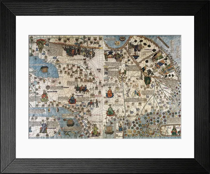 Framed Print : CRESQUES, Jafuda (1350-1410); CRESQUES, Abraham ( -1381). Catalan Atlas. 1375. Asia. SPAIN. Madrid. Navy Museum. AISA / Everett Collection**US SALES ONLY**