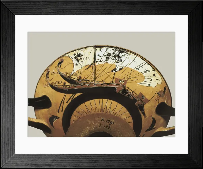 Framed Print : NIKOSTHENES (6th C. BC). Attic black-figure cup. 520s BC. Detail of a black-figure attic cup. Archaic Greek art. Ceramics. FRANCE. Paris. Louvre Museum. Proc: ITALY