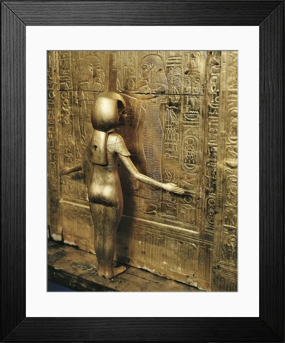 Framed Print : AISA / Everett Collection Canopic chest of Tutankhamun. 1333 BC. The goddess Isis shelters the dead Pharaoh. Inside the chest there was another alabaster chest with canopic vases