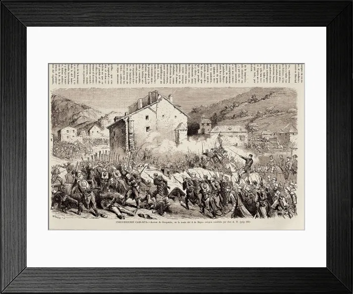 Framed Print : Spain. Second Carlist War. Carlist iInsurrection. Action of Oroquieta (May 4, 1872). Engraving by Urrabieta in 'La Ilustracin Espaola y Americana'. Engraving. SPAIN
