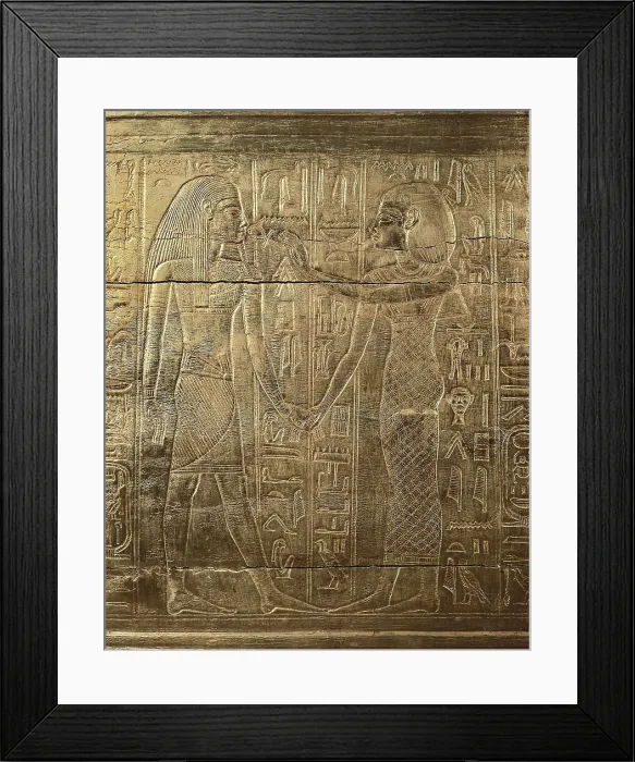 Framed Print : Canopic chest of Tutankhamun. 1333 BC. Detail, one relief. Inside the chest there was another alabaster chest with canopic vases. Golden wood. From the treasure of Tutankhamun Framed Print : Canopic chest of Tutankhamun. 1333 BC. Detail, one relief. Inside the chest there was another alabaster chest with canopic vases. Golden wood. From the treasure of Tutankhamun