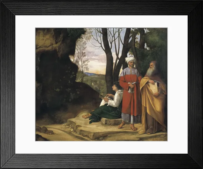 Framed Print : GIORGIONE, Giorgio da Castelfranco, called (1477-1510). The Three Philosophers (Tre filosofi ). 1508 - 1509. Renaissance art. Cinquecento. Venetian school. Oil on wood. AUSTRIA Framed Print : GIORGIONE, Giorgio da Castelfranco, called (1477-1510). The Three Philosophers (Tre filosofi ). 1508 - 1509. Renaissance art. Cinquecento. Venetian school. Oil on wood. AUSTRIA