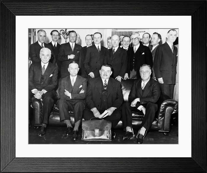 Framed Print : President Franklin Roosevelt met Edouard Herriot, former French Prime Minister, April 28, 1933. With their advisors, they discussed war debts and world economics Framed Print : President Franklin Roosevelt met Edouard Herriot, former French Prime Minister, April 28, 1933. With their advisors, they discussed war debts and world economics