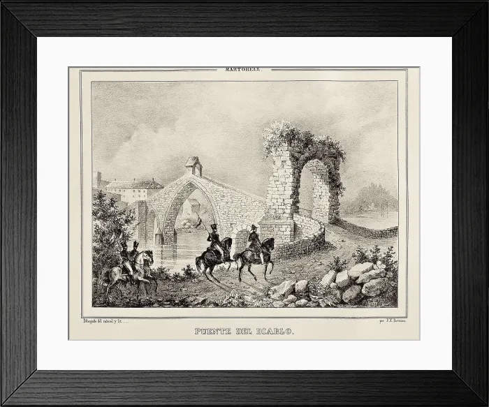 Framed Print : Martorell. Puente del Diablo or Devil's Bridge by F.X.Parcerisa, c.1839
