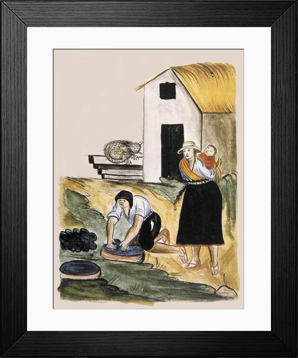 Framed Print : Trujillo del Per (end 18th c.): drawings and watercolours made by order of the bishop D. Baltasar Jaime Martnez Compan. Indians dying wool. Engraving. SPAIN. Madrid