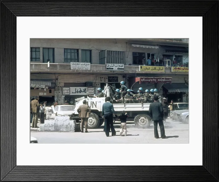 Framed Print : Lebanon. Civil War. Entry of a detachment of UNO Blue Helmets in Sidon (1978). AISA / Everett Collection**US SALES ONLY**