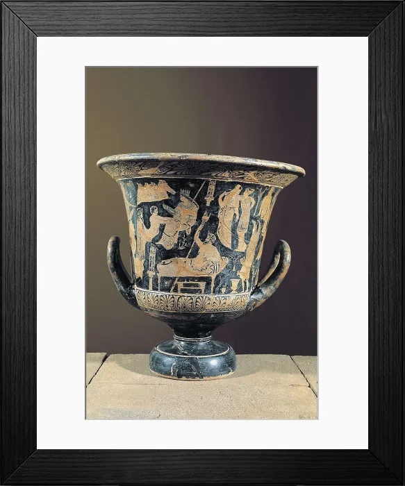 Framed Print : KADMOS PAINTER (5th c. BC). Theseus at the bottom of the sea. 5th c. BC. Red-figured krater. Classical Greek art. Ceramics. ITALY. Bologna. Civic Archaeological Museum