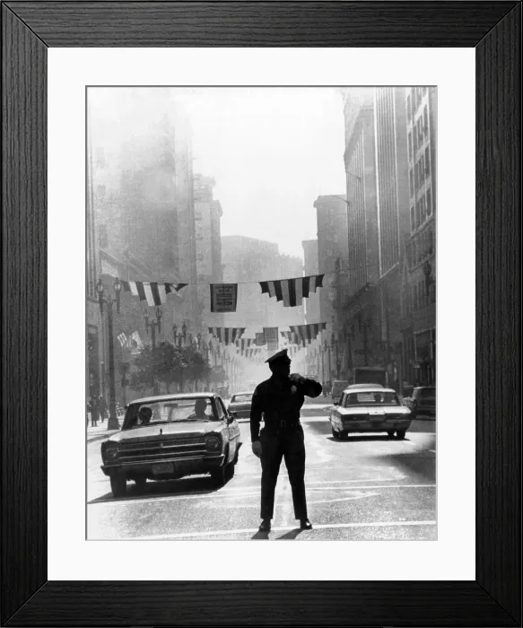 Framed Print : Los Angeles. In the Smog Capital of the America, city buildings vanish into the haze. October 27, 1965. (CSU_ALPHA_1731) CSU Archives / Everett Collection