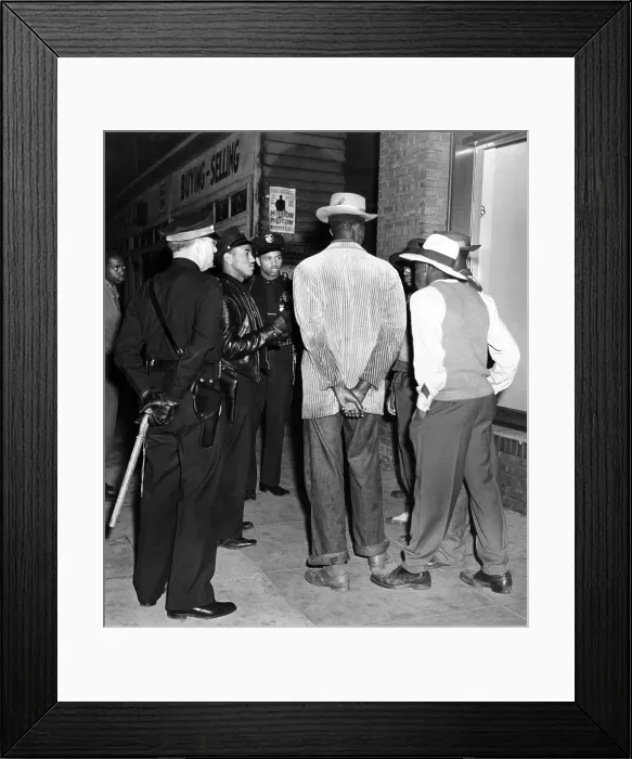 Framed Print : Zoot Suit Riots in Los Angeles. Police examine the draft credentials of some African American men. June 11, 1943. (CSU_ALPHA_1717) CSU Archives / Everett Collection Framed Print : Zoot Suit Riots in Los Angeles. Police examine the draft credentials of some African American men. June 11, 1943. (CSU_ALPHA_1717) CSU Archives / Everett Collection