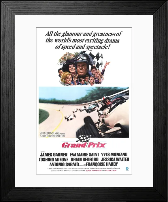 Framed Print : GRAND PRIX, James Garner, Eva Marie Saint, Poster art, 1966 Framed Print : GRAND PRIX, James Garner, Eva Marie Saint, Poster art, 1966
