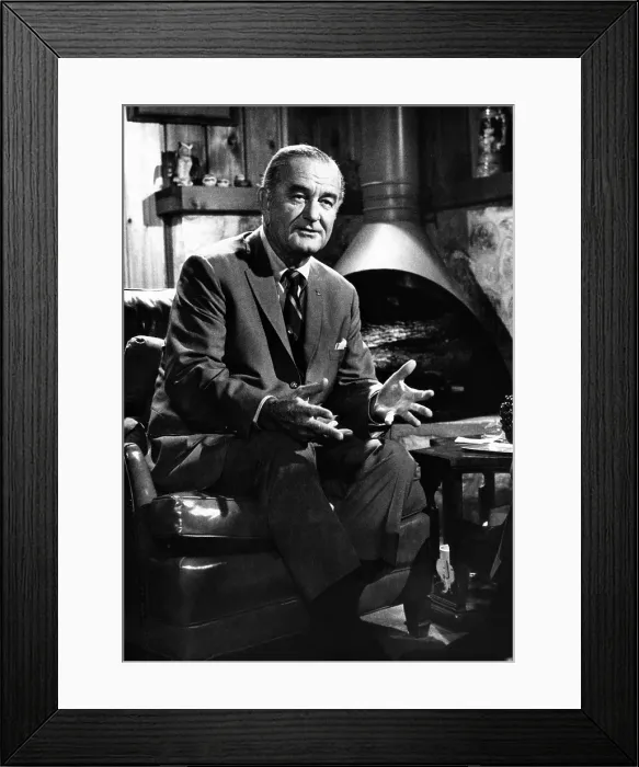 Framed Print : Former President Lyndon Johnson during an interview Walter Cronkite. He described the events leading up to the decision to halt the bombing of North Vietnam in 1968. Feb. 3, 1970