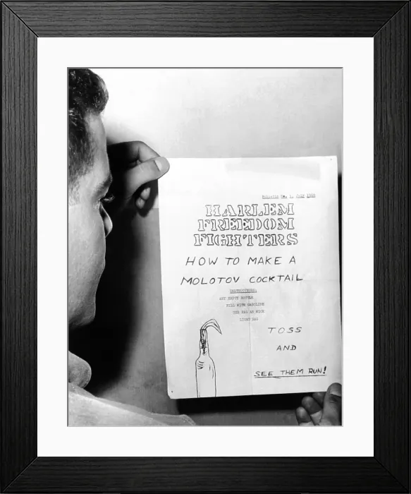 Framed Print : Instructions for making a Molotov Cocktail are set forth in the handbill distributed during the July 1964 race riot in New York City. July 22, 1964
