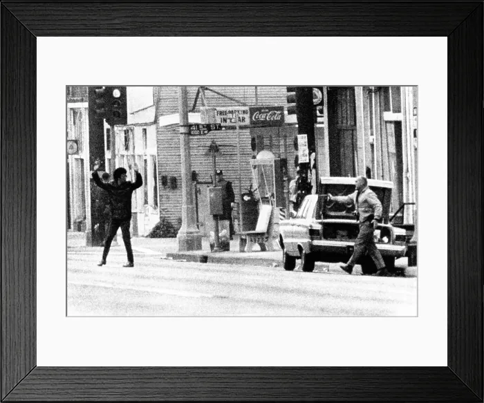 Framed Print : A plainclothes policemen arrests an African American leaving Los Angeles Black Panther headquarters Framed Print : A plainclothes policemen arrests an African American leaving Los Angeles Black Panther headquarters