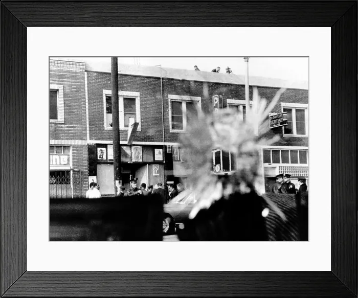 Framed Print : A bullet hole in a storefront window was made during four hours exchange of gunfire between Los Angeles Police and Black Panthers. Dec. 8, 1969 Framed Print : A bullet hole in a storefront window was made during four hours exchange of gunfire between Los Angeles Police and Black Panthers. Dec. 8, 1969