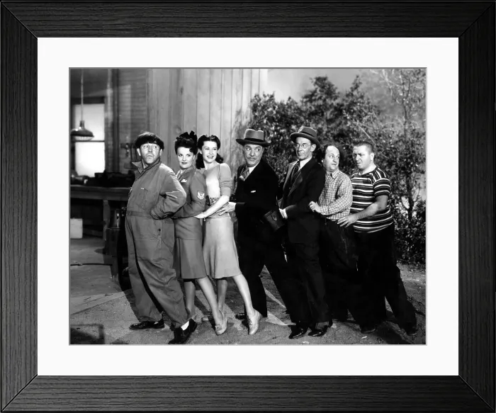 Framed Print : DIZZY PILOTS, Moe Howard, Judy Malcolm, Sethma Williams, Harry Semels, Al Thompson, Larry Fine, Curly Howard (The Three Stooges), 1943