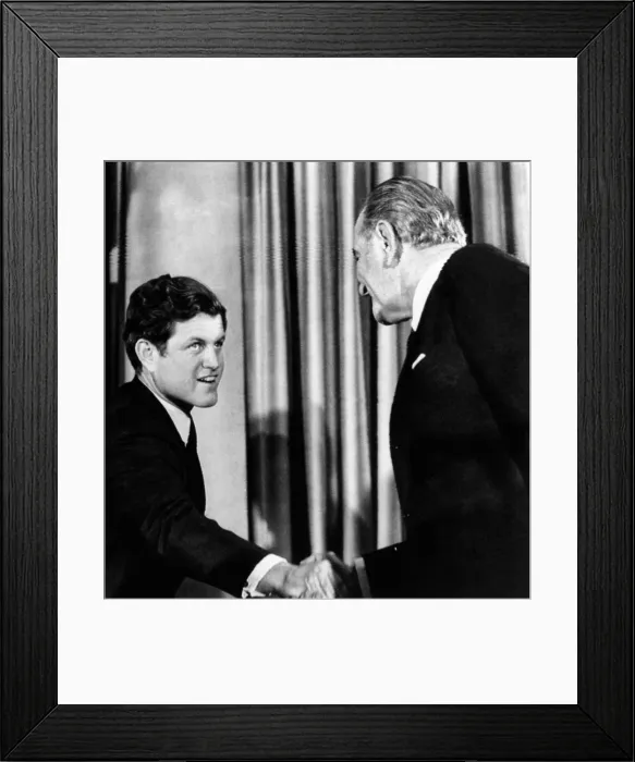 Framed Print : President Lyndon Johnson shakes the hand of Senator Edward Kennedy. LBJ was attending a farewell reception in his honor given by the Democratic Congressional leaders. Jan