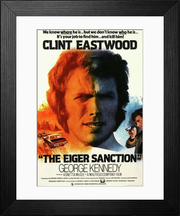 Framed Print : THE EIGER SANCTION, center and right: Clint Eastwood on poster art, 1975