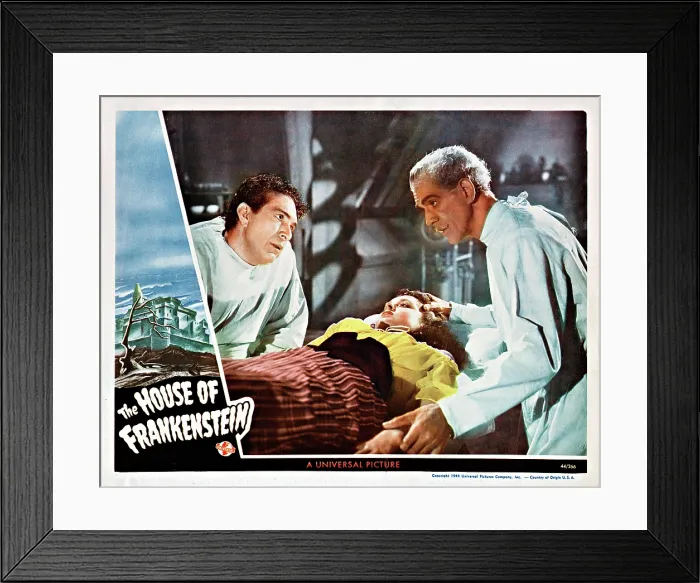Framed Print : HOUSE OF FRANKENSTEIN, from left: J. Carrol Naish, Elena Verdugo, Boris Karloff, 1944 Framed Print : HOUSE OF FRANKENSTEIN, from left: J. Carrol Naish, Elena Verdugo, Boris Karloff, 1944