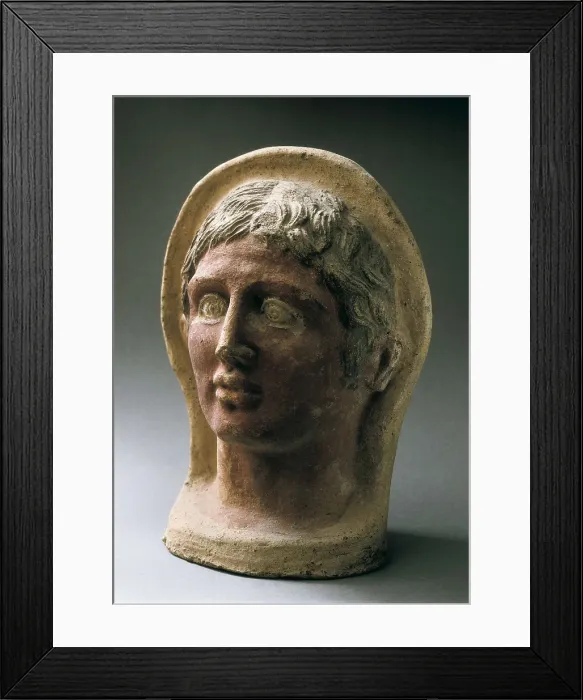 Framed Print : Polychrome head of a woman. 4th c. BC. Classical Greek art. Sculpture. ITALY. Crotone. Provincial Museum of Contemporary Art. AISA / Everett Collection**US SALES ONLY**
