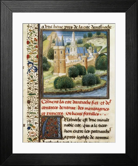 Framed Print : First Crusade (1095-1099). The city of Antiochia. Picture of the Chronicle of the Crusades by Guillaume de Tyr (13th c.). Gothic art. SWITZERLAND. Geneva