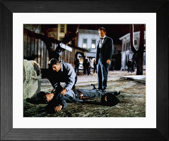Framed Print : GUNFIGHT AT THE O.K. CORRAL, Burt Lancaster, Kirk Douglas, Martin Milner, (on ground), 1957 Framed Print : GUNFIGHT AT THE O.K. CORRAL, Burt Lancaster, Kirk Douglas, Martin Milner, (on ground), 1957