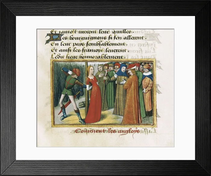Framed Print : Joan of Arc at the stake, 1431. Fol. 71 of the 'Vigiles de Charles VII' by Martial d'Auvergne (c. 1484). Gothic art. Miniature Painting. FRANCE. Paris Framed Print : Joan of Arc at the stake, 1431. Fol. 71 of the 'Vigiles de Charles VII' by Martial d'Auvergne (c. 1484). Gothic art. Miniature Painting. FRANCE. Paris