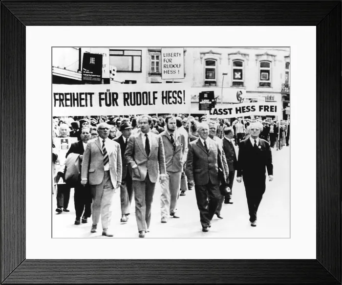Framed Print : Wolf Ruediger Hess (hand in pocket), son of Nazi war criminal, Rudolf Hess, leads demonstration