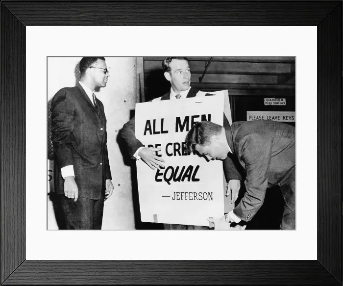 Framed Print : Actor Charlton Heston adjusts a sandwich board for a civil rights demonstration. Oklahoma City, May 27, 1961. His sign reads, All Men are Created Equal. (CSU_2015_9_963) Framed Print : Actor Charlton Heston adjusts a sandwich board for a civil rights demonstration. Oklahoma City, May 27, 1961. His sign reads, All Men are Created Equal. (CSU_2015_9_963)