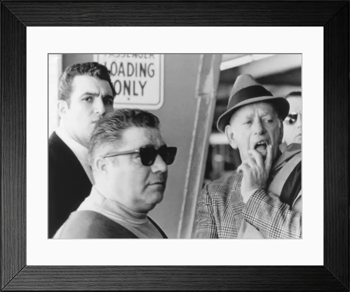 Framed Print : Reputed Mafia family were served with Federal subpoenas at Miami International Airport. L-R: Paul Silvio; Carl Civella with sunglasses; and his brother, Anthony Civella