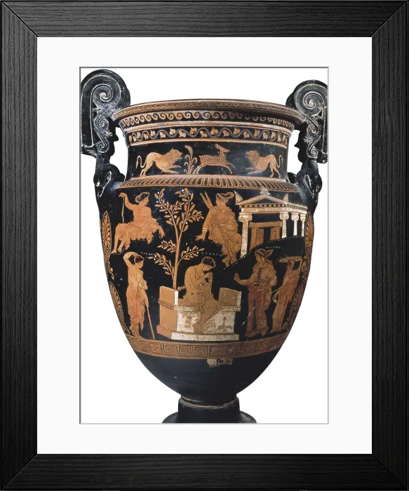 Framed Print : Red-figure amphora depicting Iphigenia in Tauris. Greek classical art. Ceramics. ITALY. Naples. National Archaeological Museum. From: Greece Framed Print : Red-figure amphora depicting Iphigenia in Tauris. Greek classical art. Ceramics. ITALY. Naples. National Archaeological Museum. From: Greece