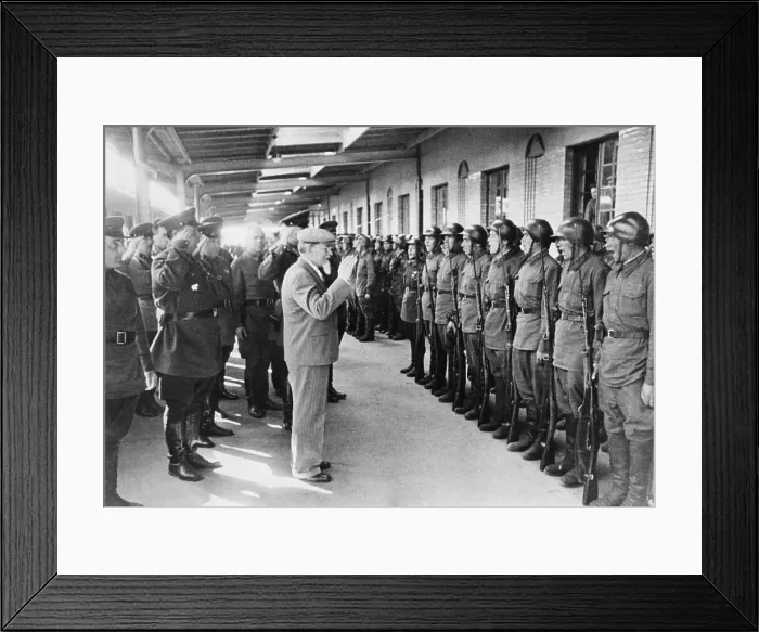 Framed Print : Mikhail Kalinin, Chairman of the Presidium of the Supreme Soviet, reviews troops at Vyborg