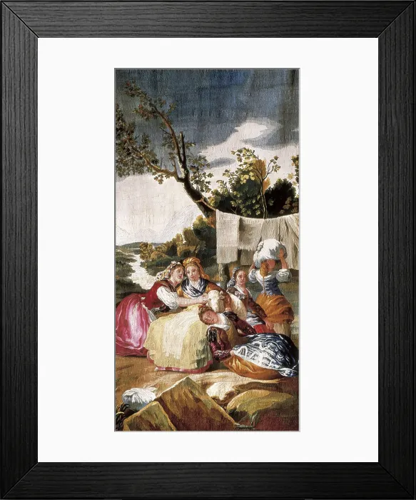 Framed Print : GOYA Y LUCIENTES, Francisco de (1746-1828). The Washerwomen. 1789. SPAIN. San Lorenzo de El Escorial. Royal Monastery of San Lorenzo de El Escorial. Tapestry