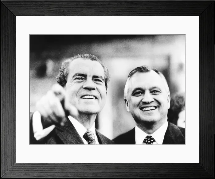 Framed Print : Putting differences aside, Walter Hinkle welcomes President Richard Nixon to his Anchorage home. Sept. 26, 1971. Nixon was enroute to Japan to meet with Emperor Hirohito