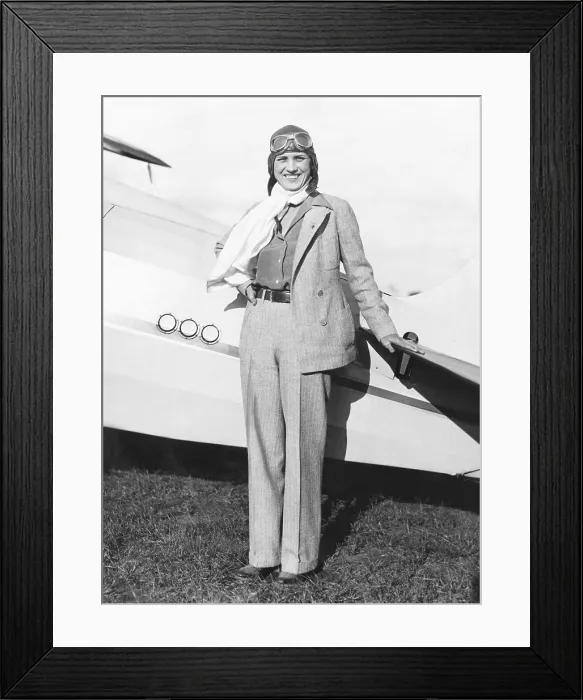 Framed Print : Jacqueline Cochran, sports woman pilot, at Roosevelt Field NY with her monoplane. Jackie Cochran is now preparing for the forthcoming National Air Pageant