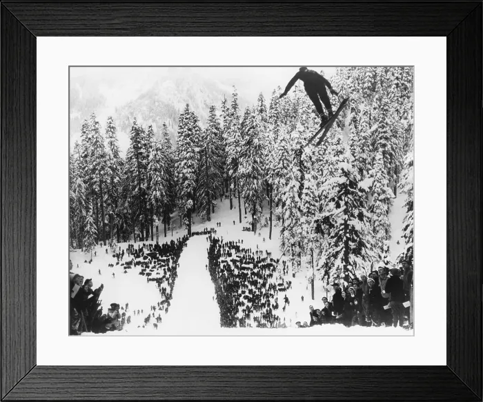 Framed Print : Nordal Kaldahl of Canada won the Northwest ski jumping championship, at Big Hill, Cascade Mountains. Feb. 2, 1933, Snoqualmie Pass, Washington State. (CSU_2015_8_671)