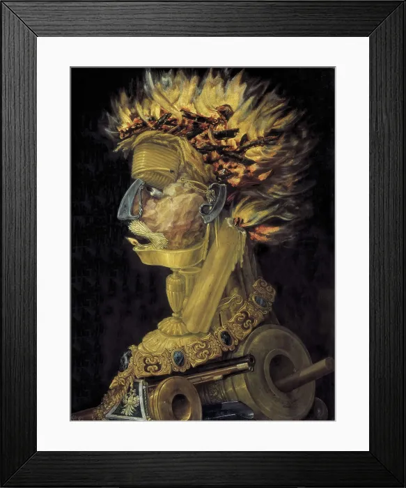 Framed Print : ARCIMBOLDO, Giuseppe (1527-1593). Fire (Ignis). 1566. Painted for Maximilian II. Renaissance art. Cinquecento. Oil on wood. AUSTRIA. Vienna
