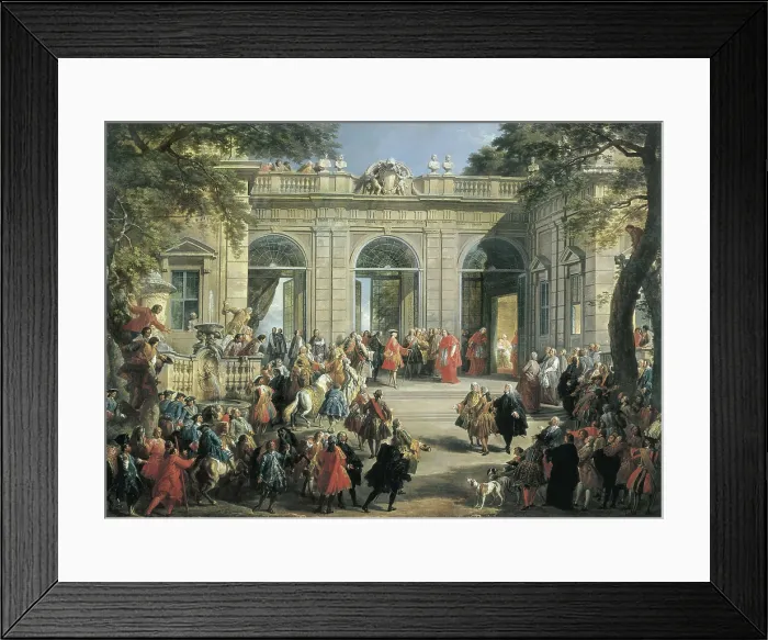 Framed Print : PANNINI, Giovanni Paolo (1691-1765). Charles of Bourbon visiting Pope Benedict XIV at the Coffee-House of the Quirinal. 1746. Baroque art. Oil on canvas. ITALY. Naples
