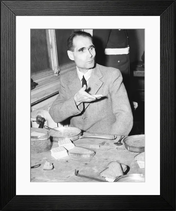 Framed Print : Rudolf Hess, Adolf Hitler's one time Deputy, taking a meal at Nuremberg prison. Soup, bread and crackers were on the menu for the Nazi defendants. Dec
