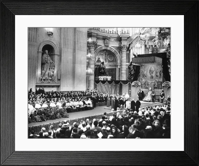 Framed Print : Pope Pius XII on a canopied throne at St. Peter's, conferred the Red Hat upon 17 new cardinals. Jan. 17, 1953 (CSU_2015_9_1006)