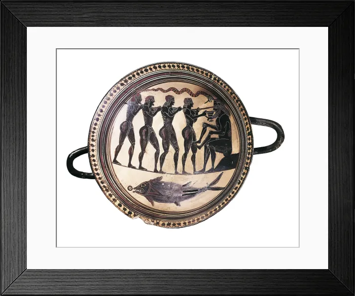 Framed Print : Cup depicting Ulysses and his Companions Blinding Polyphemus. 6th c. BC. Scene of the Odyssey by Homer. Archaic Greek art. Ceramics. FRANCE. Paris. National Library