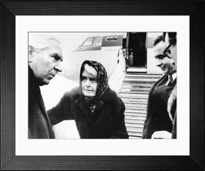 Framed Print : Ilse Prhl Hess and son Wolf Ruediger, (right, without glasses) at Berlin Airport, Dec. 24, 1969