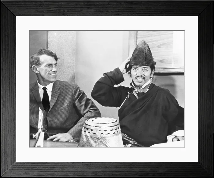 Framed Print : Nepalese mountaineer, Khumfo Chumbi, wearing an Abominable Snowman scalp. Dec. 20, 1960. Tibetan monks at Khumjung monastery believed it was from a Yeti